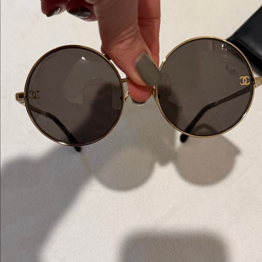 CHANEL Gold Round Sunglasses with Black Lenses - Picture 5 of 5
